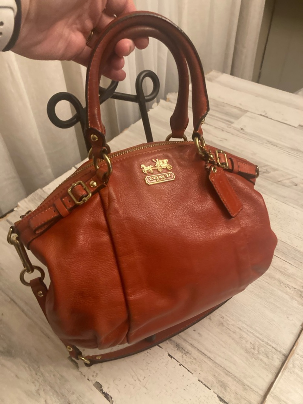 Genuine Coach Madison Lyndsey Vintage Leather 2 WaySatchel Dark Pumpkin Orange - Picture 15 of 15